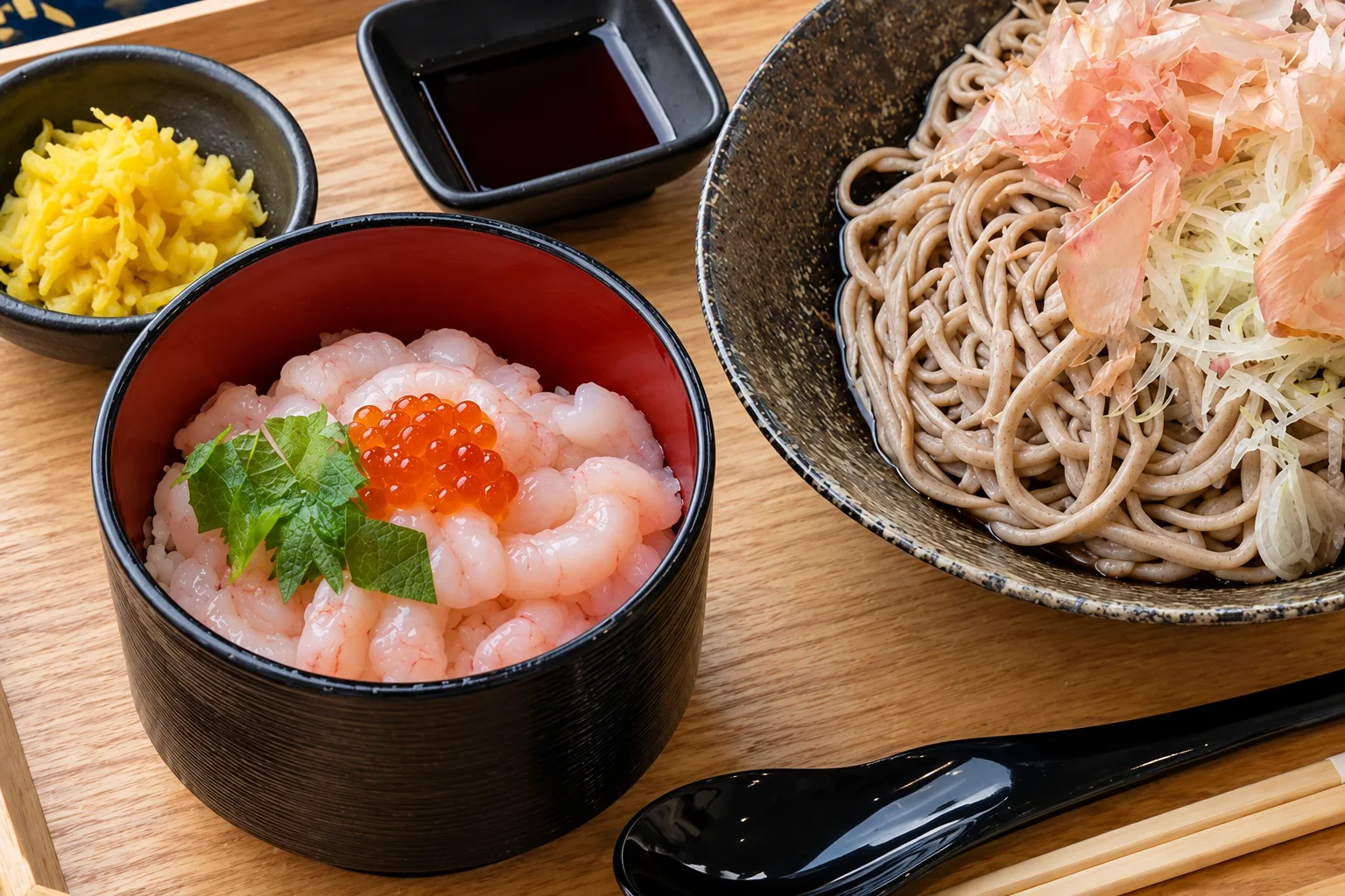 甘海老贅沢小丼と越前おろし蕎麦
